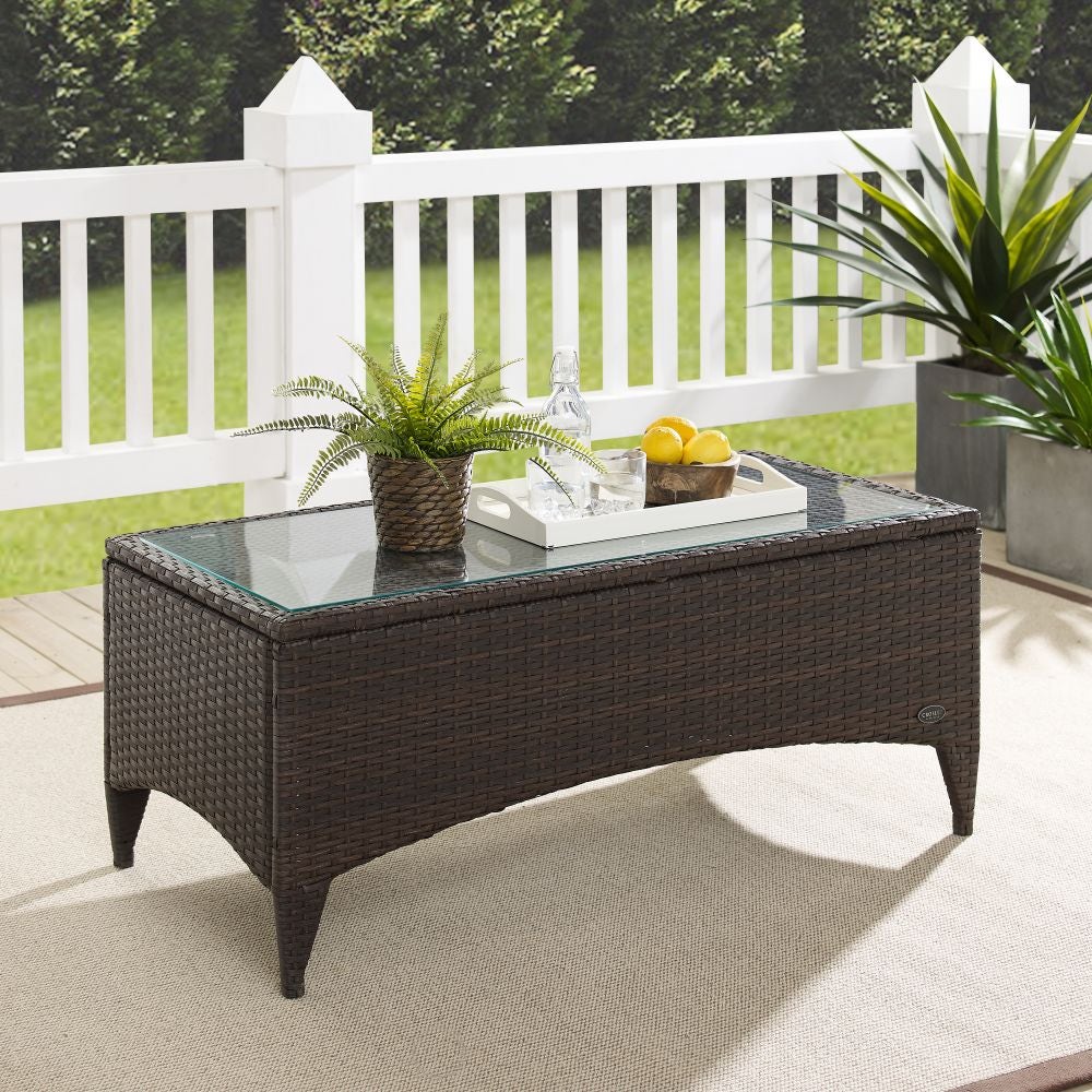 BrownNew CO7209-BRCrosleyCrosley Kiawah Outdoor Wicker Glass Top Table 